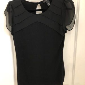 WHITE HOUSE BLACK MARKET black blouse with tulip chiffon sleeves and details